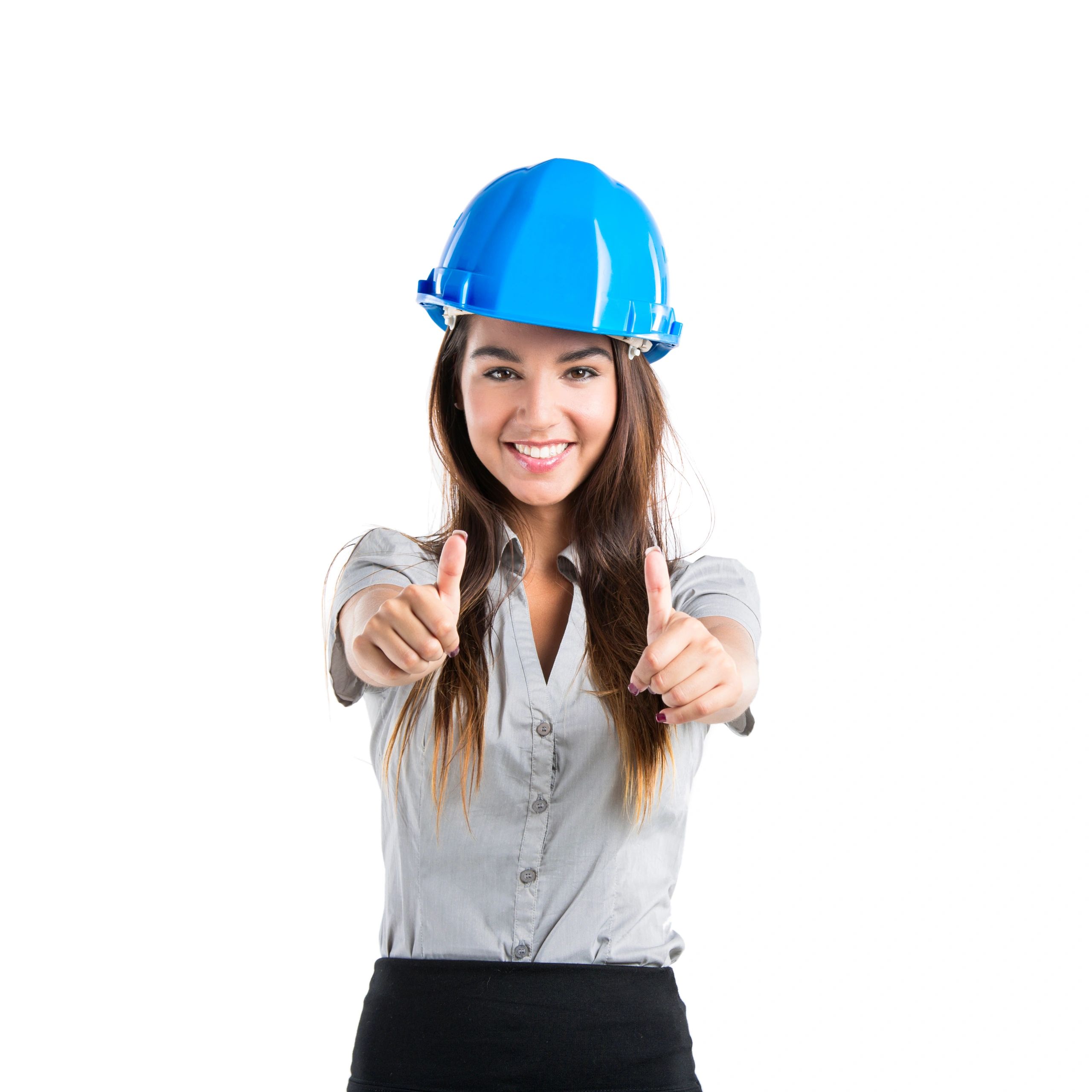 Retrato de cliente satisfecha con casco